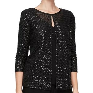 Alex Evenings Black Sequin Jacket With Tank Top Size MP NWT Formal Party Sparkle